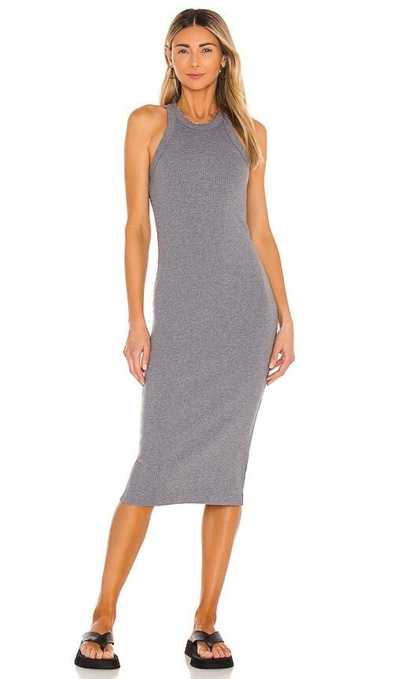 WSLY The Rivington Heather Gray Ribbed Knit Sleeveless Midi Sweater Dress Small